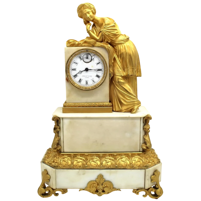 Pendule ancienne en bronze doré et marbre 19ème siècle