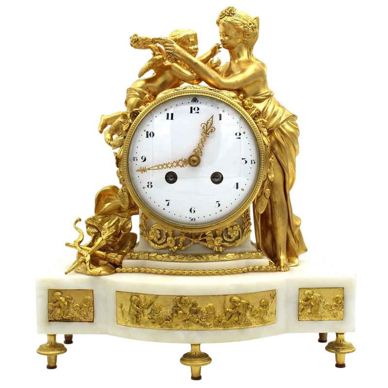 Pendule ancienne en bronze doré et marbre 19ème siècle