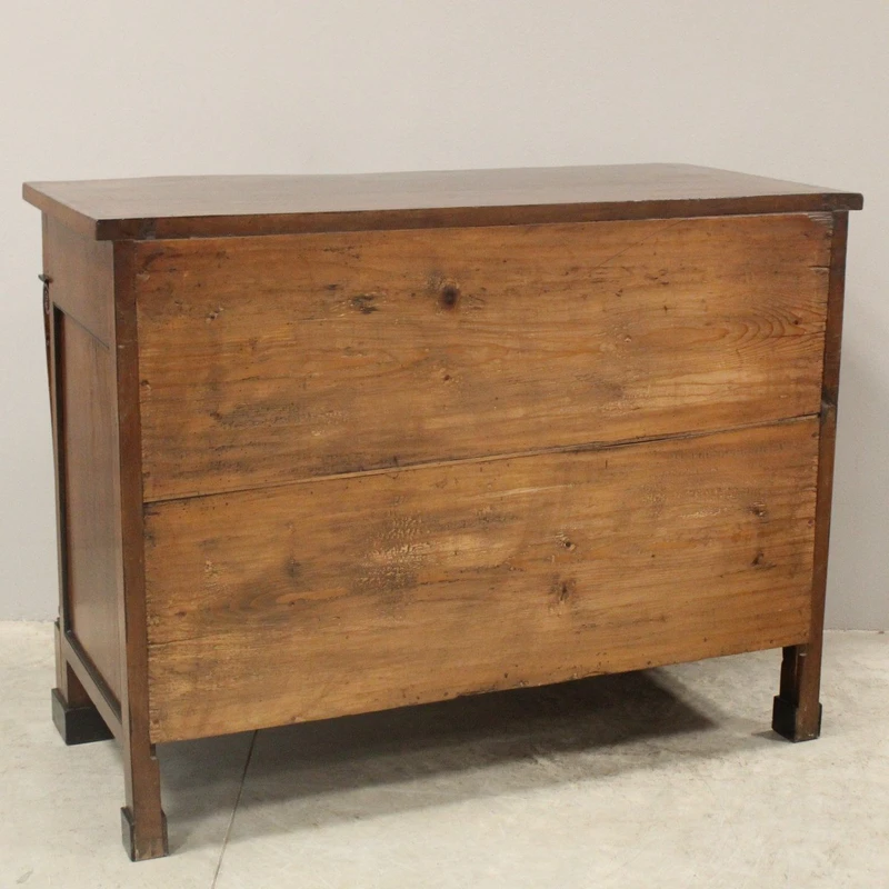 Antico cassettone comò ribalta Impero in noce intarsiato 19°secolo