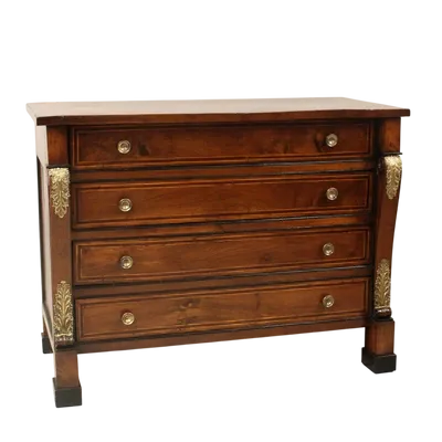 Antico cassettone comò ribalta Impero in noce intarsiato 19°secolo