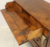 Antico cassettone comò ribalta Impero in noce intarsiato 19°secolo