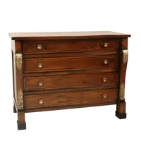 Antico cassettone comò ribalta Impero in noce intarsiato 19°secolo