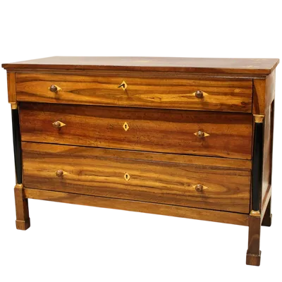 Antico cassettone comò Impero in noce intarsiato 19°secolo