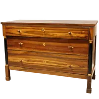Ancienne commode Empire en noyer marqueté 19ème siècle