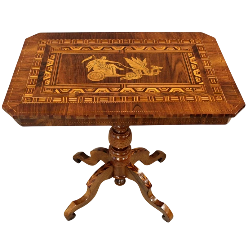 Antico tavolino in noce intarsiato 19°secolo