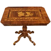 Antico tavolino in noce intarsiato 19°secolo