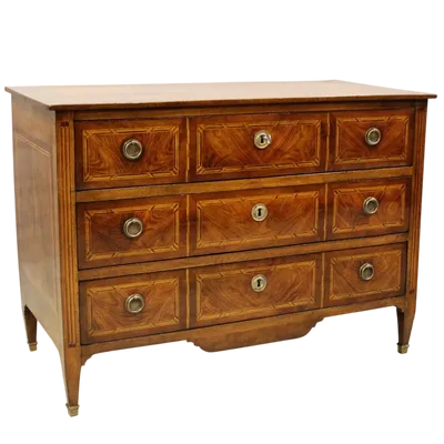 Antique Louis XVI dresser chest of drawers in walnut and cherry inlaid 18th century