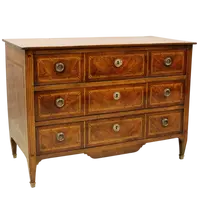 Antico cassettone comò Luigi XVI in noce e ciliegio intarsiato 18°secolo