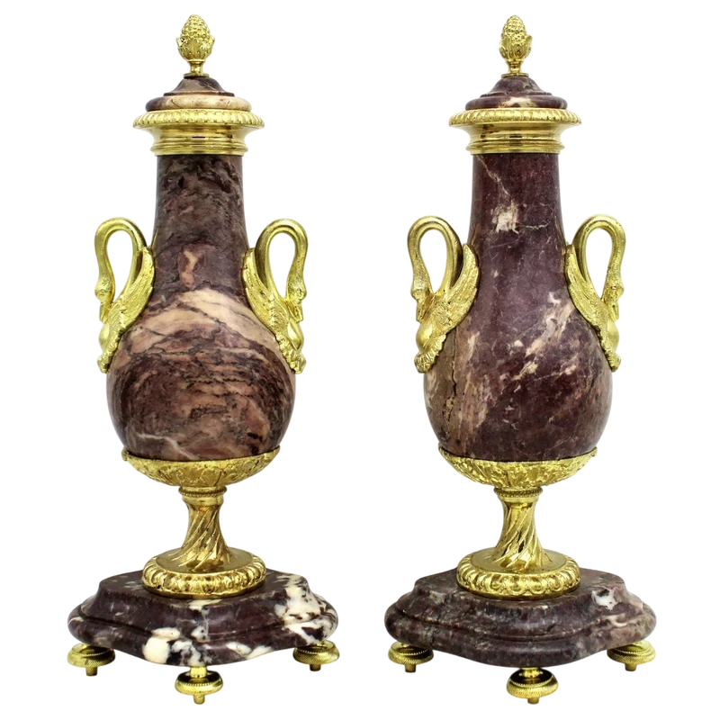 Antica coppia vasi Napoleone III in bronzo dorato e marmo 19°secolo