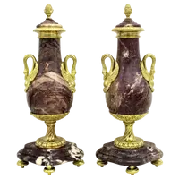 Antica coppia vasi Napoleone III in bronzo dorato e marmo 19°secolo