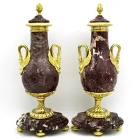Antica coppia vasi Napoleone III in bronzo dorato e marmo 19°secolo