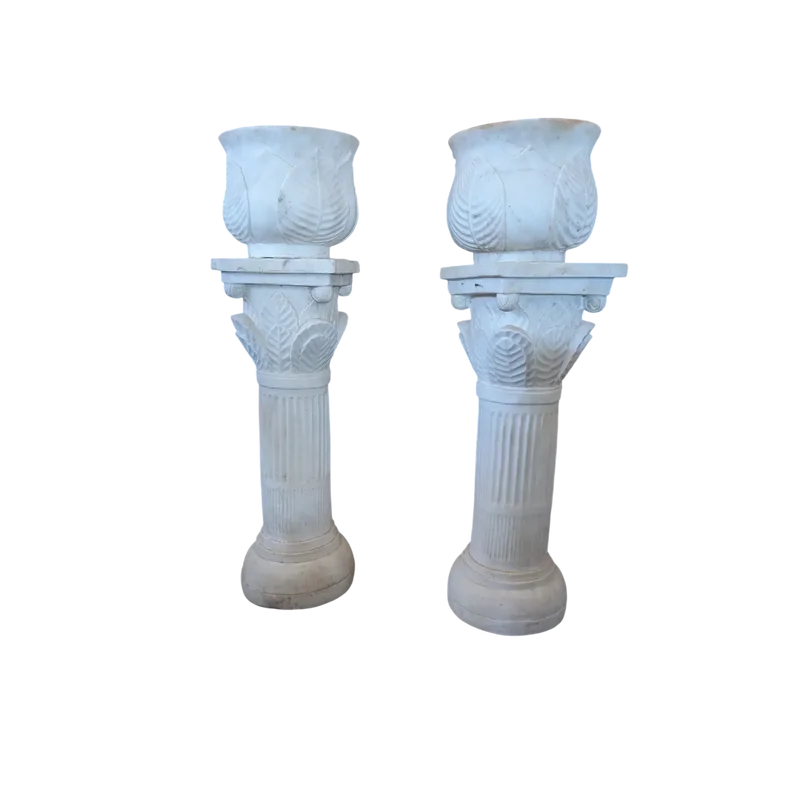 Pair of columns with white marble vase - early 20th century