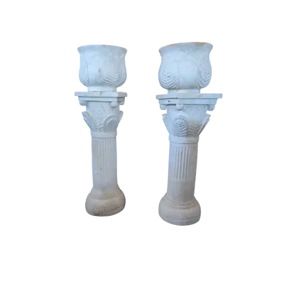 Pair of columns with white marble vase - early 20th century
