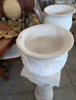 Pair of columns with white marble vase - early 20th century