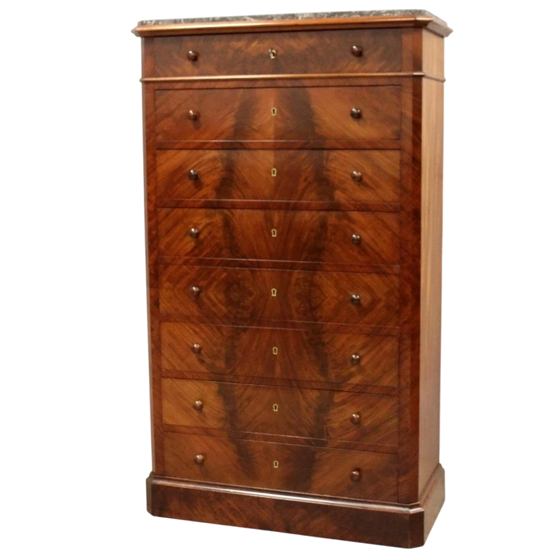 Commode hebdomadaire ancienne du 19e siècle en acajou