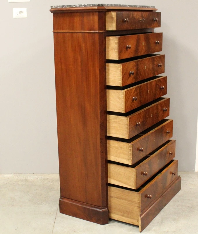 Commode hebdomadaire ancienne du 19e siècle en acajou