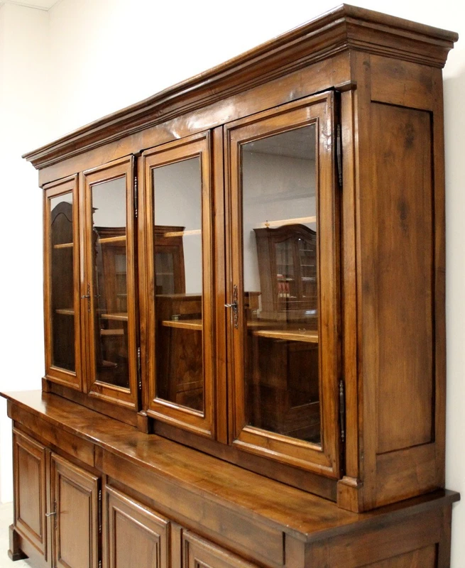 Antica biblioteca credenza libreria Impero in noce 19°secolo