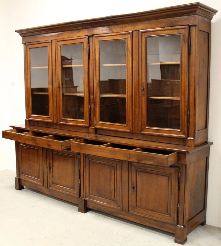 Antica biblioteca credenza libreria Impero in noce 19°secolo