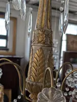 Lampadario genovese in legno intagliato e dorato, XVIII secolo con cristalli, prima metà 900