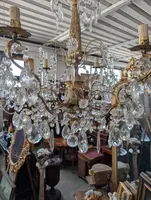 Lampadario genovese in legno intagliato e dorato, XVIII secolo con cristalli, prima metà 900