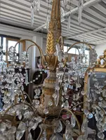 Lampadario genovese in legno intagliato e dorato, XVIII secolo con cristalli, prima metà 900