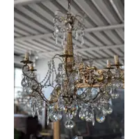 Lampadario genovese in legno intagliato e dorato, XVIII secolo con cristalli, prima metà 900