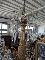 Lampadario genovese in legno intagliato e dorato, XVIII secolo con cristalli, prima metà 900