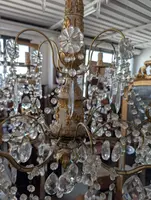 Lampadario genovese in legno intagliato e dorato, XVIII secolo con cristalli, prima metà 900