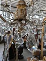 Lampadario genovese in legno intagliato e dorato, XVIII secolo con cristalli, prima metà 900