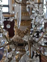 Lampadario genovese in legno intagliato e dorato, XVIII secolo con cristalli, prima metà 900