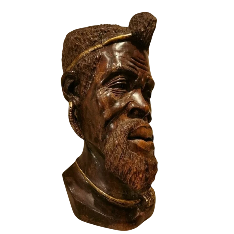 Scultura dell'800 testa di uomo africano con dettagli dorati