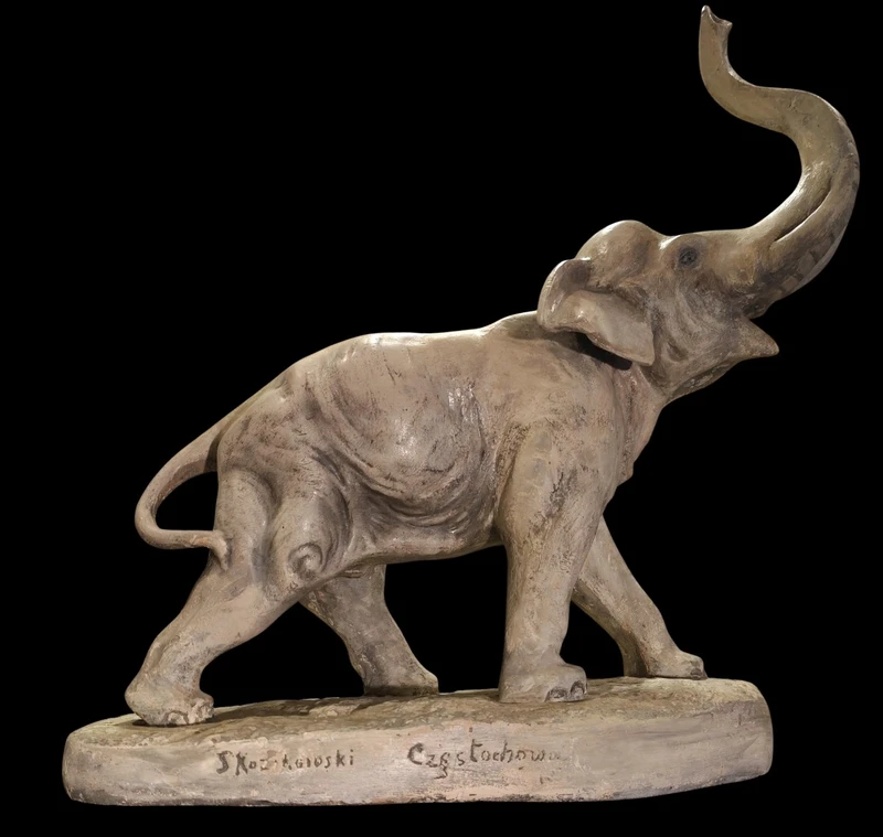 Elefante anni 40 Art Decò in terracotta e gesso