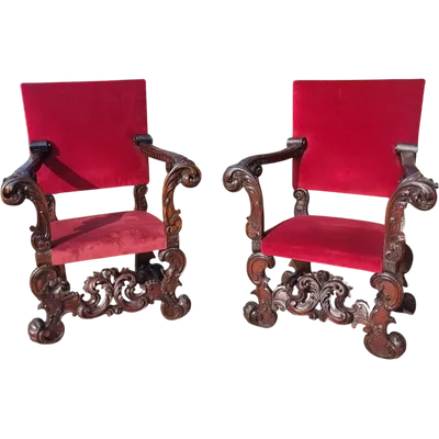 Pair of thrones from the 1800s hand-carved walnut
