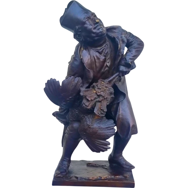 Bronze sculpture '900 Priest strangling a turkey signed