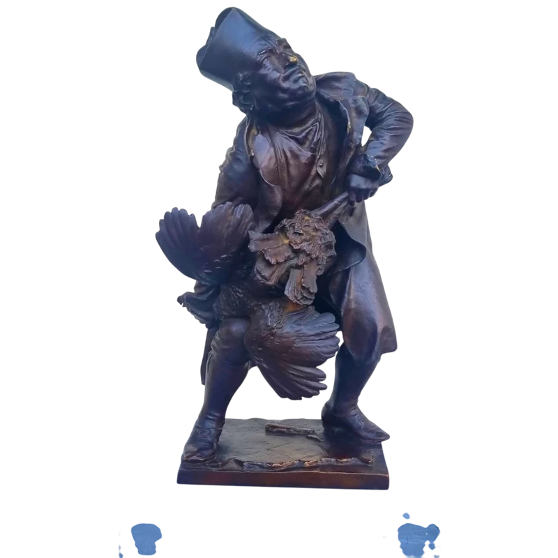 Scultura in bronzo '900 Prete che strangola un tacchino firmato