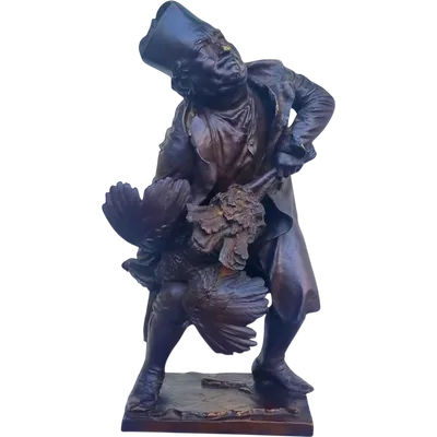 Bronze sculpture '900 Priest strangling a turkey signed