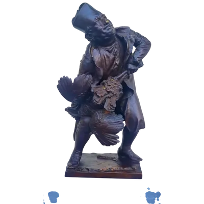 Scultura in bronzo '900 Prete che strangola un tacchino firmato