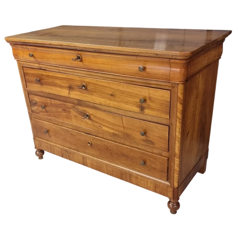 Cassettone Veneto noce chiaro e ciliegio del 1850 a 4 cassetti