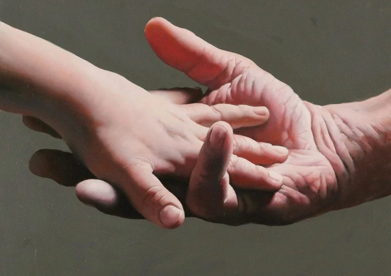 Context Art Miami Olio su tela” Hands of my Sun ”  al confine con l’iperrealismo