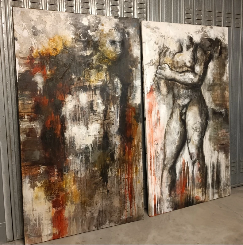 Coppia di olii su tela nudo figurativo arte moderna firmato 1960/70