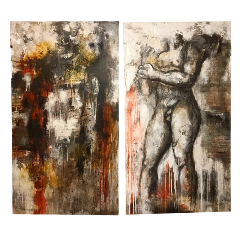 Coppia di olii su tela nudo figurativo arte moderna firmato 1960/70