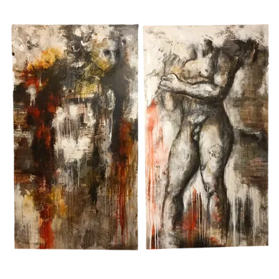 Coppia di olii su tela nudo figurativo arte moderna firmato 1960/70