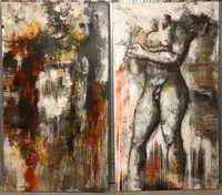 Coppia di olii su tela nudo figurativo arte moderna firmato 1960/70