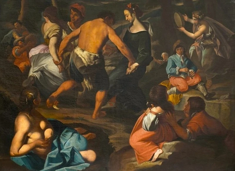 Oil on canvas 600 Country Scene with Musicians - school of Francesco Guarini (1611-1654)