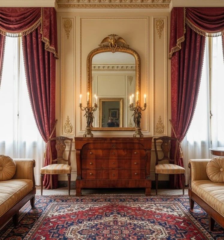 Commode Empire 1830 en placage de noyer