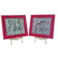 Paire de hauts-reliefs en bronze néoclassique 1780 jeu de putti