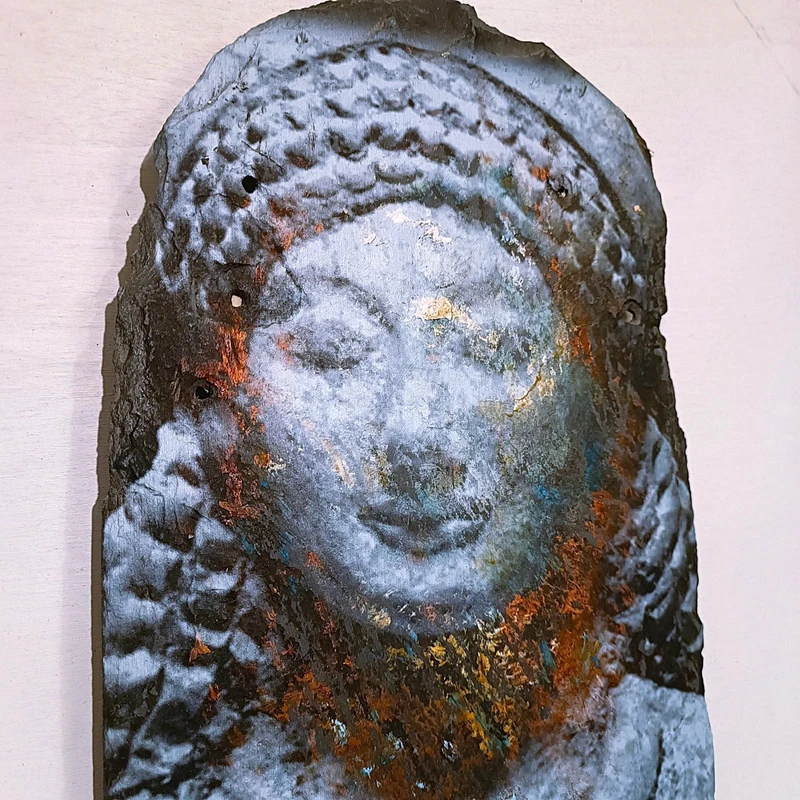 Huile sur ardoise Visage mythologique grec de Coré