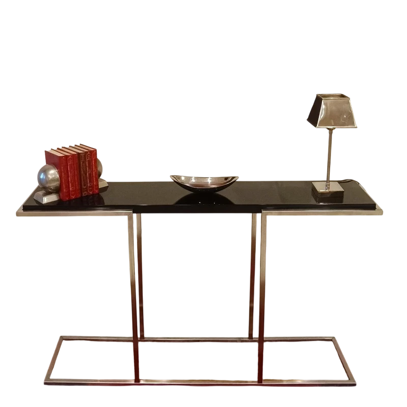 "The 80s Design Console Satin-finished Steel with Black Lacquered Shelf".