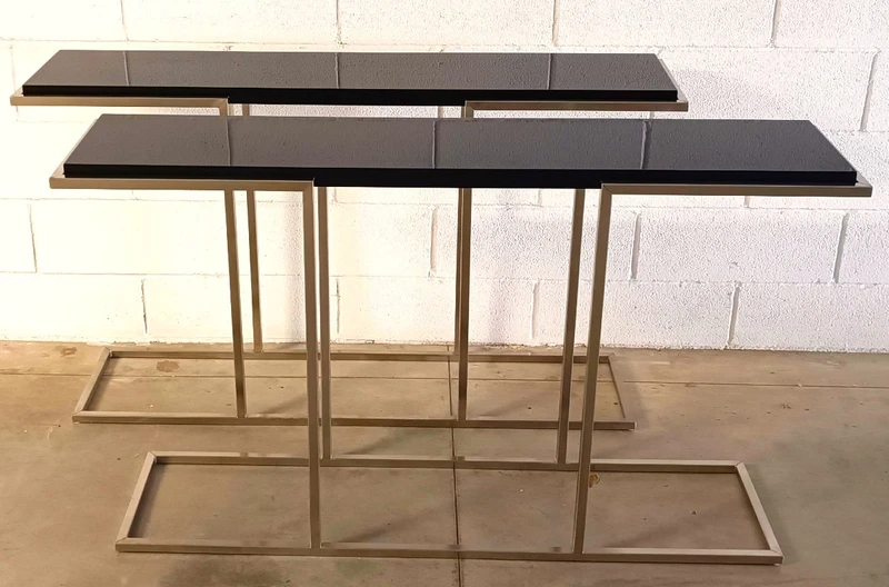 "The 80s Design Console Satin-finished Steel with Black Lacquered Shelf".