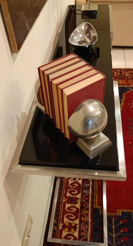 "The 80s Design Console Satin-finished Steel with Black Lacquered Shelf".